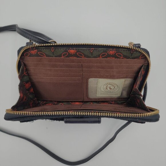 Spartina 449 Black Suede & Leather Crossbody Bag With Gold Hardware & Floral Lin - Picture 14 of 16
